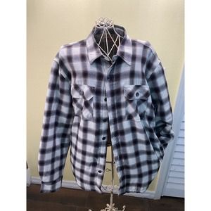 Wrangler Jacket Mens Medium; Pockets White Plaid Flannel Sherpa Lined Button Up